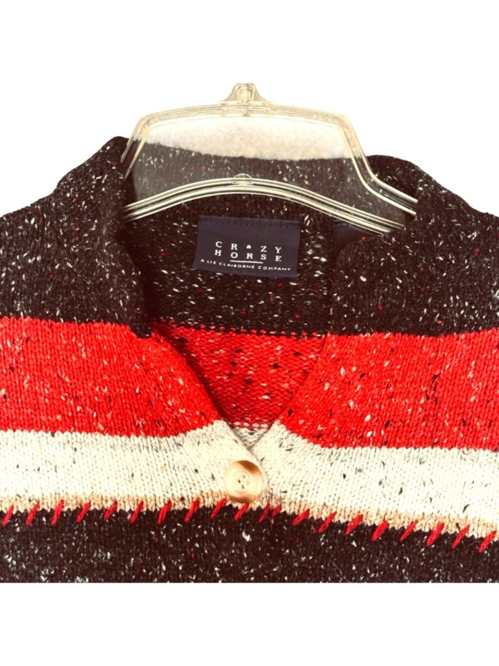 Crazy Horse Colorblock Americana Sweater Women's M Y2K Retro Blanket Stitch - Picture 3 of 9